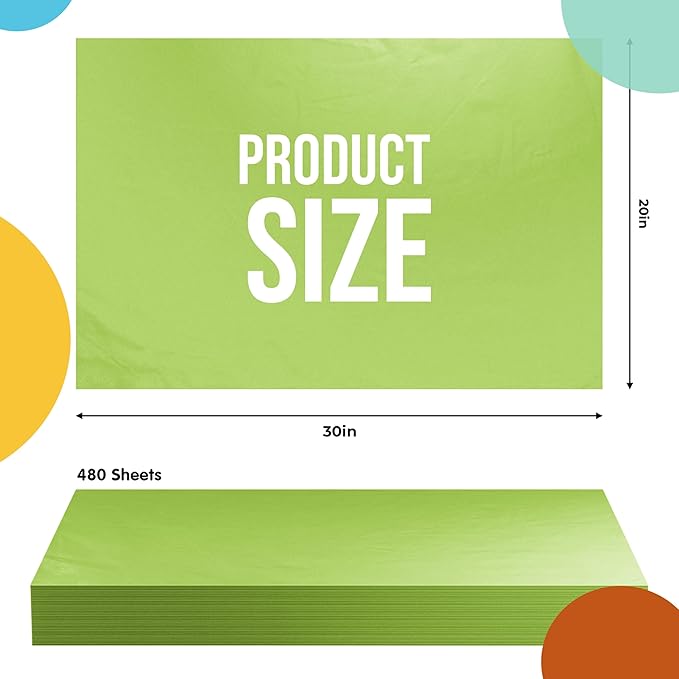 Party Solids Lime Green Tissue Paper - 20x30 Inch, 480 Sheets