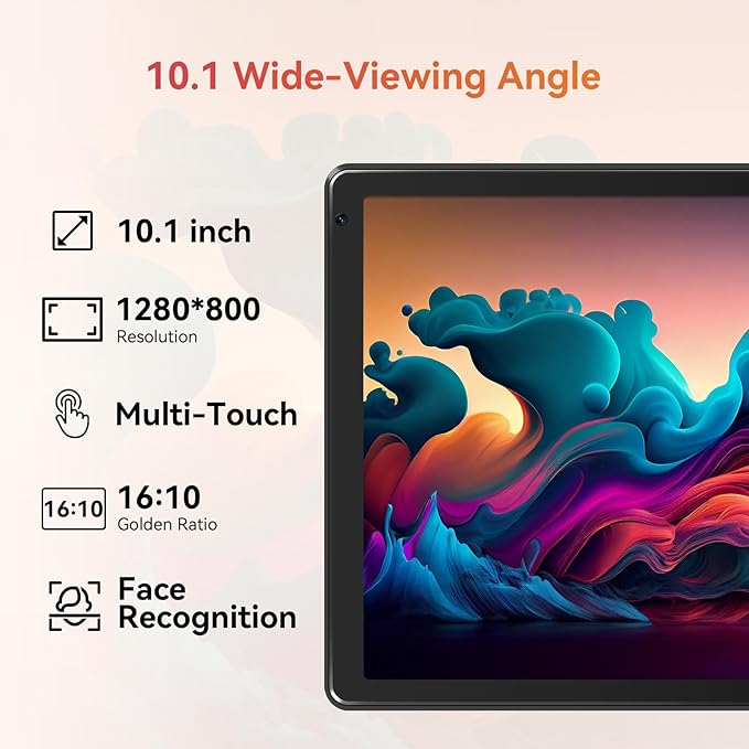 URAO Tablet,10.1" Android 15 Tablet with Octa-core Processor 24GB RAM 128GB ROM HD IPS Touchscreen 8H Battery, Wi-Fi 6, BT 5.0, Dual Camera, Android Tablets