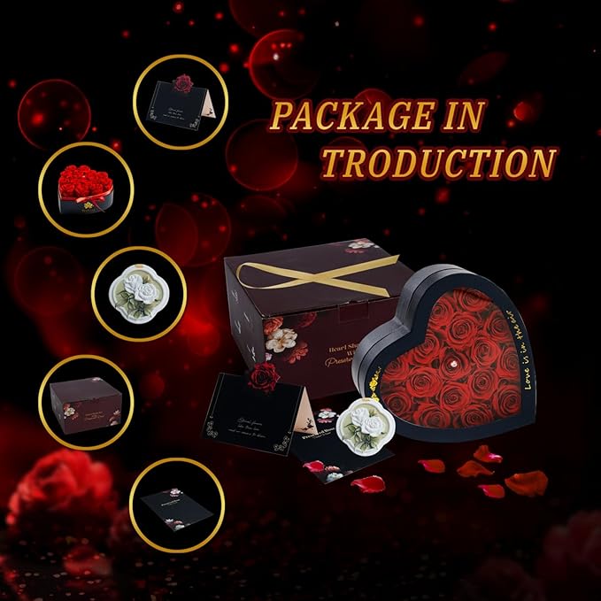 Forever Red Roses in a Heart Shaped Box 16 Preserved Flowers for Delivery 100% Real Quality Immortal Flower Eternal Birthday Graduation Gifts Home Deco for Her Mom Women Wife Girlfriend (Heart-Red)
