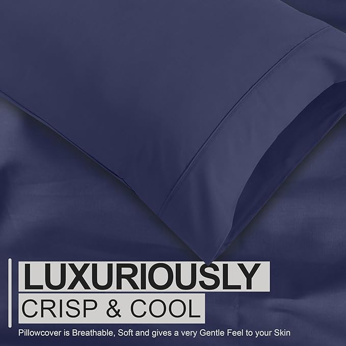 RUVANTI 100% Cotton Split King Sheets Sets for Adjustable Bed, 5 PCs, Soft & Breathable Percale Weave Bedding, Deep Pocket 16", Hotel Standard, Crisp Cool Feel & Durable, Dyed Sheet, Crown Blue