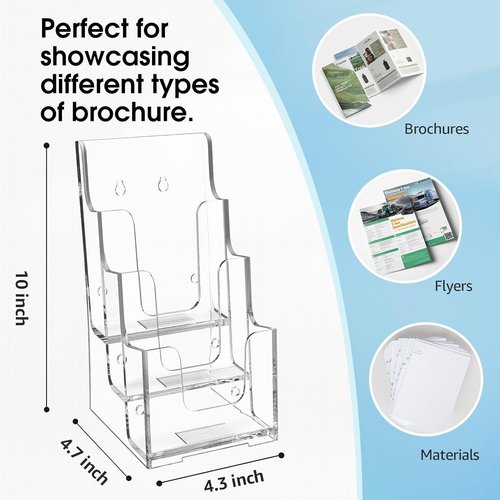 MaxGear Acrylic Brochure Holder - 3-Tier Clear Literature Display Stand | 4-Inch Wide, 2-Pack for Office or Home Use