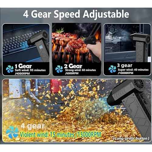 Compressed Air Duster 130000RPM Electric Air Duster with Light Super Power Cordless Air Duster Blower 4-Gear Adjustable Mini Blower Rechargeable Battery for Keyboard House Outdoor and Car