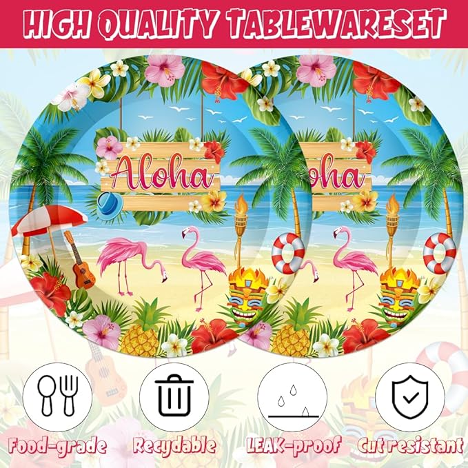 Hawaiian Luau Party Decorations Aloha Birthday Plates and Napkins Supplies 40Pcs Tropical Luau Party Decorations for Birthday Baby Shower Decor