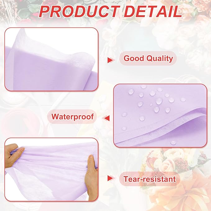 PATIKIL Flower Wrapping Paper 29.5 Ft x 22.8 Inch, Cotton Wrapping Flower Paper Tissue Paper for Flower Bouquet Gift Wrapping Valentine's Day Graduation Gift Floral Wrap, Light Purple