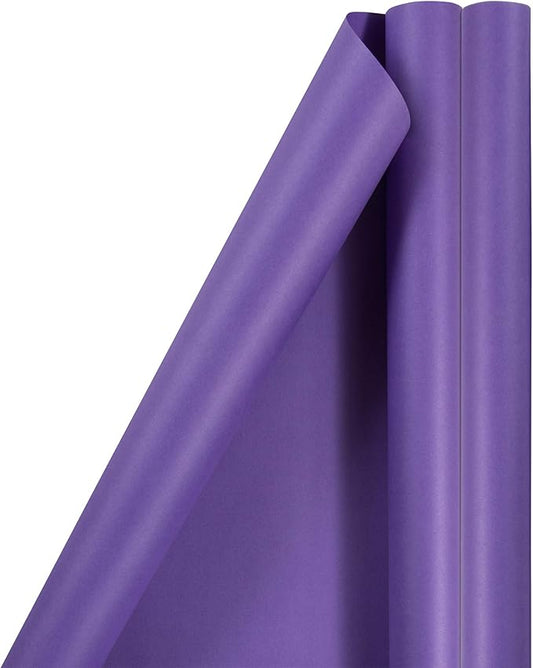 JAM Paper Gift Wrap - Matte Wrapping Paper - 50 Sq Ft Total (30 in x 10 Ft Each) - Matte Purple - 2 Rolls/Pack