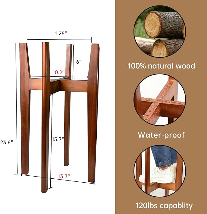 MAVOTER 24" Tall Plant Stand ,Wood Plant Stands Indoor, Mid Century Plant Corner Flower Holder Outdoor Suitable for Plant Pots & Water Dispenser Under 10" (Pot & Plant Not Included)