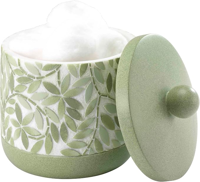 Avanti Linens - Covered Jar, Resin Countertop Accessories, Guest Bathroom Essentials (Stratford Collection, Green)