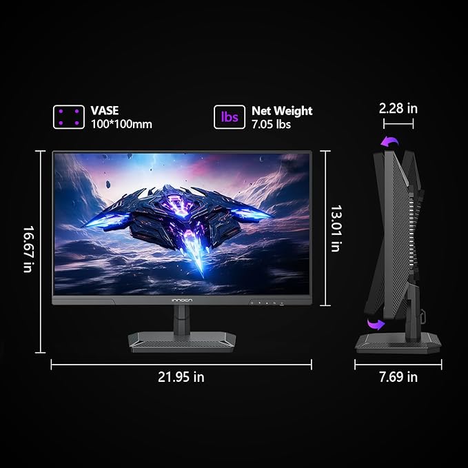 INNOCN 24.5 Inch Gaming Monitor 1440P 240Hz QHD 2K PC Desktop Gaming Screen Fast IPS HDMI 2.1 Display, DisplayPort, Built-in Speaker, 25G2S