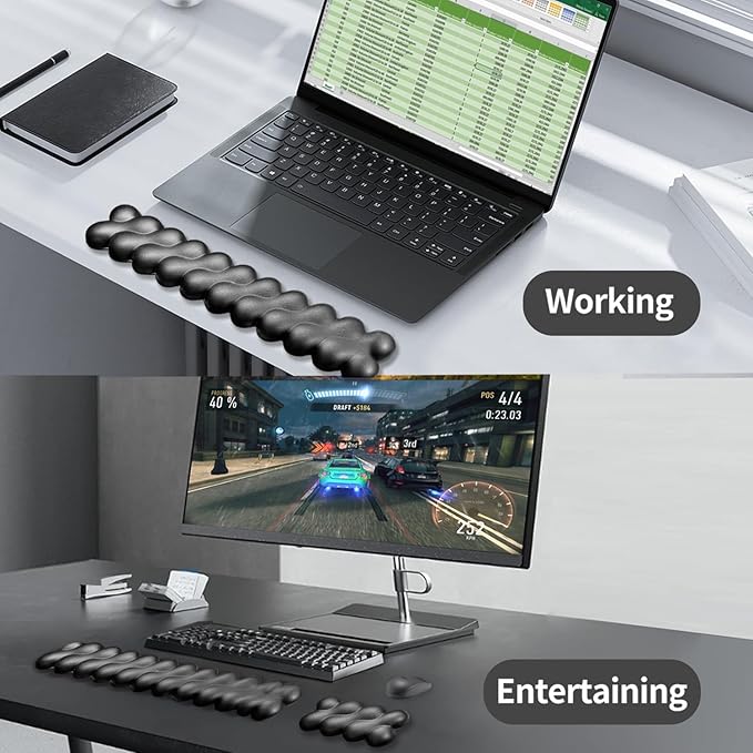 Wrist Rest for Keyboard and Mouse, Upgrade Enlarge Mouse Pad Wrist Rest, Ergonomic Memory Foam, Non-Slip Base for Computer Gaming & Office Work, 2 Piece Set, Clouds Black (17.71x3.15+6.29x3.15 inch)