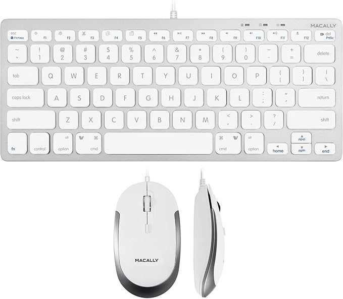 Macally USB C Mini Keyboard and a USB C Wired Mouse, Excellent Accessories for New MacBook Products