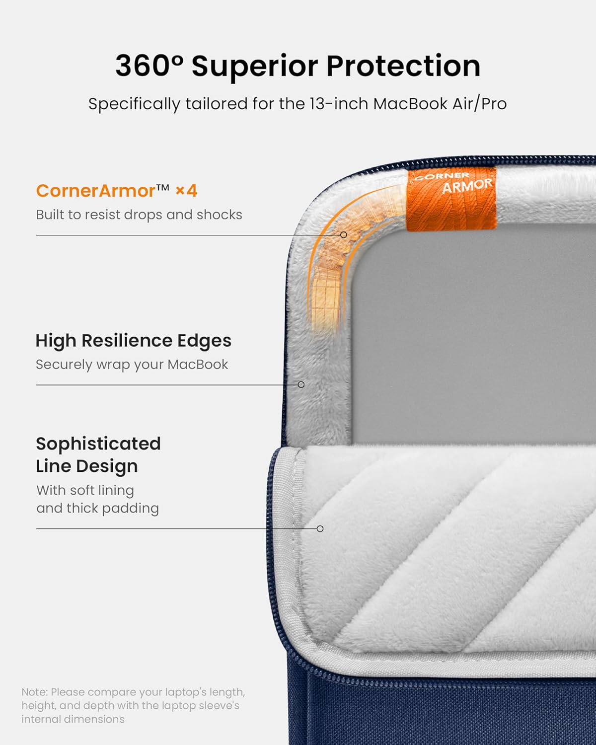 tomtoc 360° Protective Laptop Sleeve - Water-Resistant Case for 13" MacBook Air & Pro