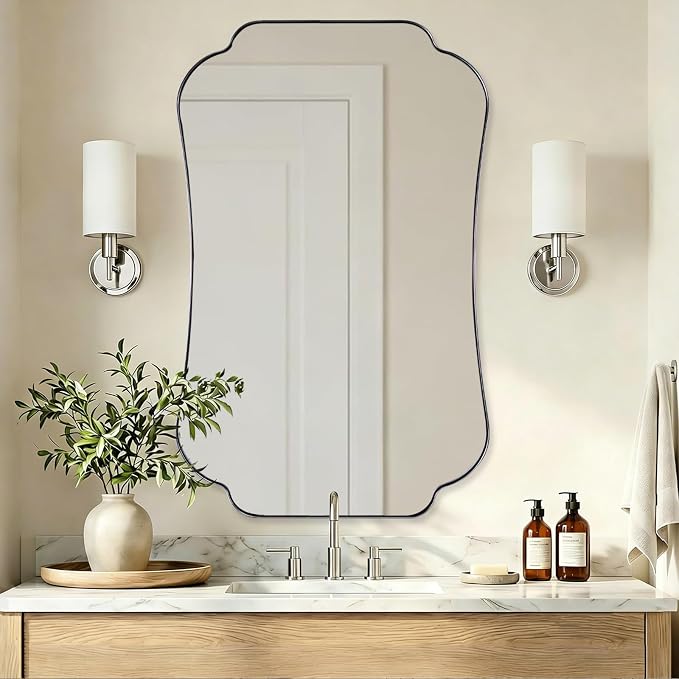 ANDY STAR Large Chrome Bathroom Mirror, 30x48Inch Polished Chrome Mirror, Scalloped Bathroom Mirror with Stainless Steel Metal Frame, Rust-Proof Frame Deep 1’’