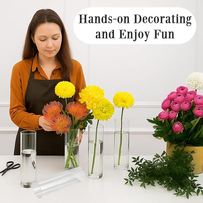 16 Pack 5.9" Tall x 1.8" Diameter Clear Glass Cylinder Vases - Multi-Use Flower Vase, Hurricane & Floating Candle Holders for Wedding Centerpieces, Home Decor, Table Displays