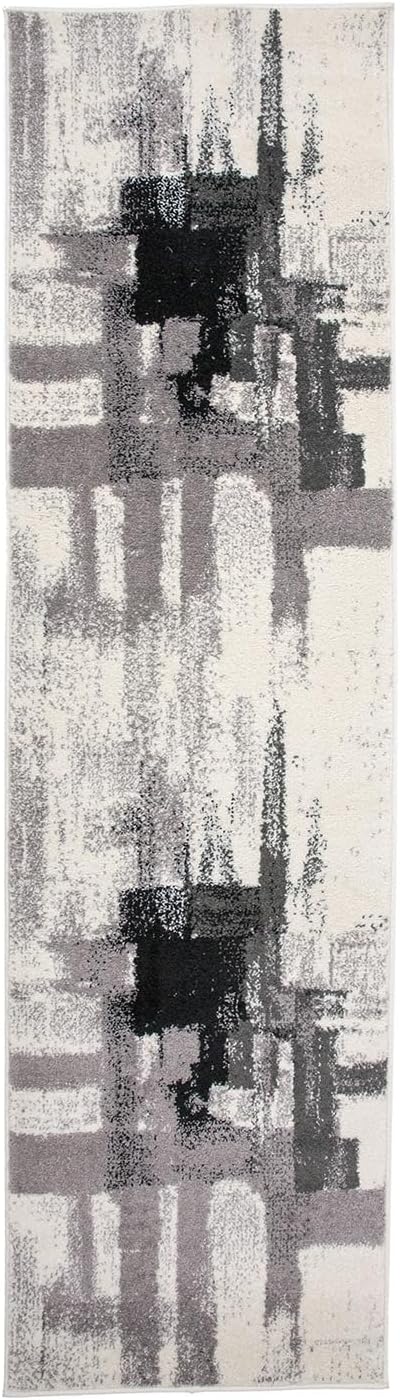 Rugshop Black Contemporary Abstract Runner Rug — Non-Shedding for Hallway, Entryway and Kitchen 2' x 7'