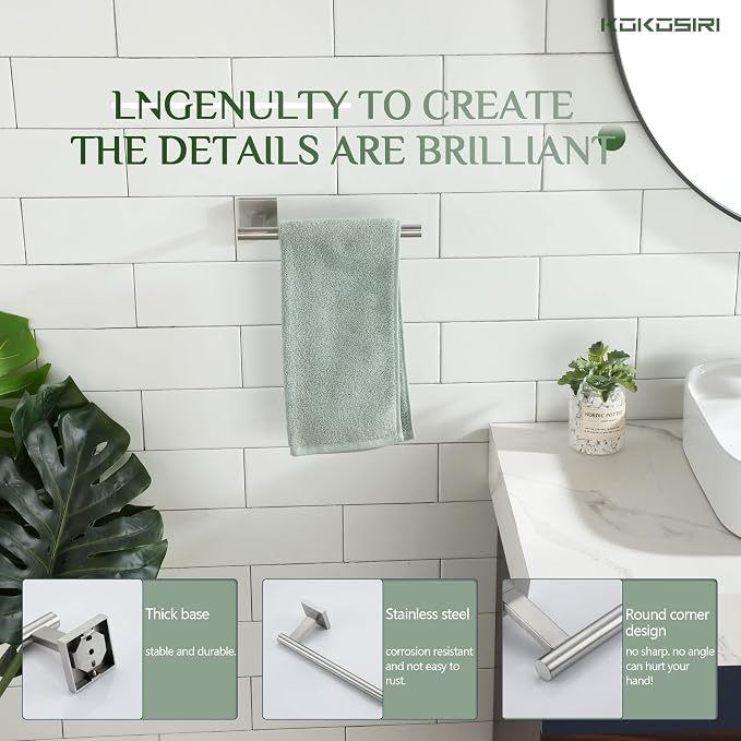 KOKOSIRI Towel Holder Brushed Nickel Bathroom Accessory Hand Towel Bars Wall Mounted Kitchen Cabinet Paper Holder Stainless Steel, B3008BR