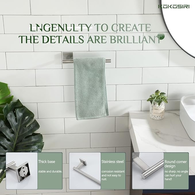 KOKOSIRI Towel Holder Brushed Nickel Bathroom Accessory Hand Towel Bars Wall Mounted Kitchen Cabinet Paper Holder Stainless Steel 2 Pack, B3008BR-P2