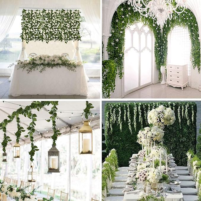 84 feet Artificial Vines Greenery Garland Fake Hanging Leaves Faux Foliage Plants for Wedding Party Garden Home Kitchen Office Wall Decorations (Watermelon/12 Strands)