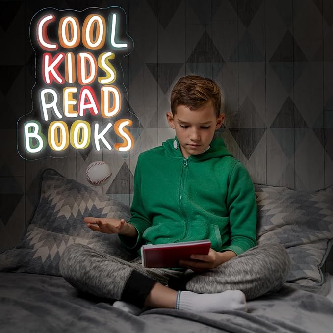 Cool Kids Read Books UV Neon Sign, Handmade Light Up USB 3D Wall Art Wall Decor Sign Light for Book Club Classroom Read Corner Kid's Reading Study Room Home Library Librarian Bookworm Gift-15.7"x12.6"