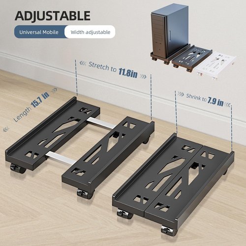 Skiennix Adjustable Mobile CPU Stand - Ventilated Computer Tower Holder with 4 Caster Wheels | Fits Most PC Towers (Black)