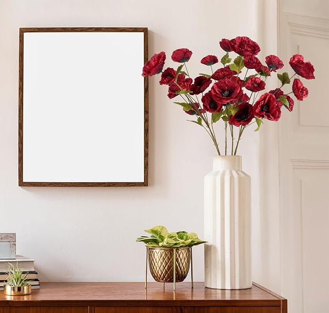 30 Heads 6 PCS Red Poppy Flowers Artificial Flowers Silk Flowers 32 in Poppy Flowers for Wedding Home Party Table Centerpiece Arrangement Decoration (Red)