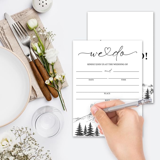 Mountain Wedding Invitations, 5"x 7" Minimalism Wedding Invites Card With Envelopes, 25 PCS for Party Decorations and Supplies - A09