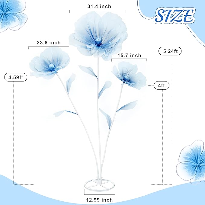 Giant Flowers for Decoration with Stand 5.57FT Blue Large Fake Flowers Big Faux Silk Floral for Outdoor Party Ceremony Reception Photography Props Mall Display