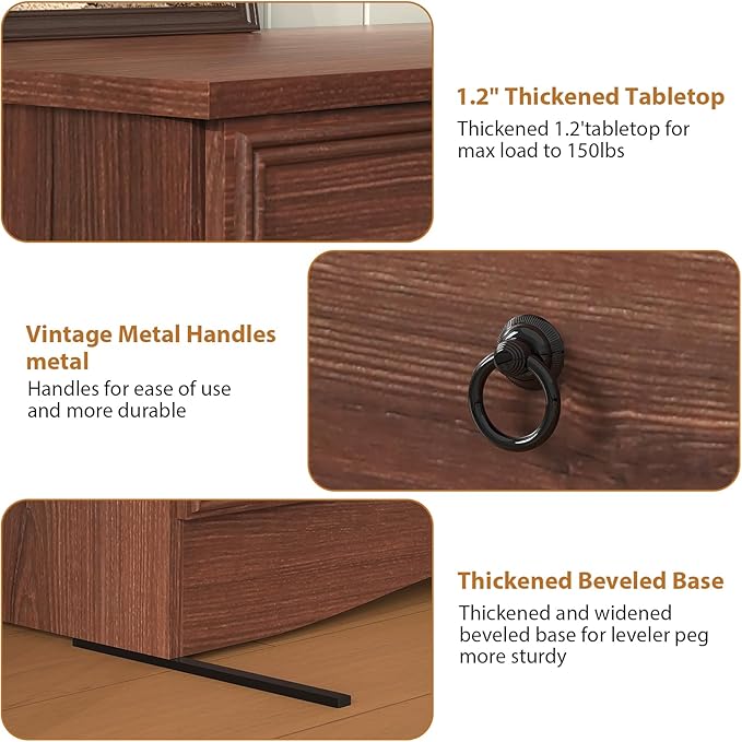 Dresser for Bedroom with 10 Drawers, Large Chest of Drawers Storage Organizer, Long Dresser Storage TV Stand for Living Room, Bedroom, Hallway Cherry Wood