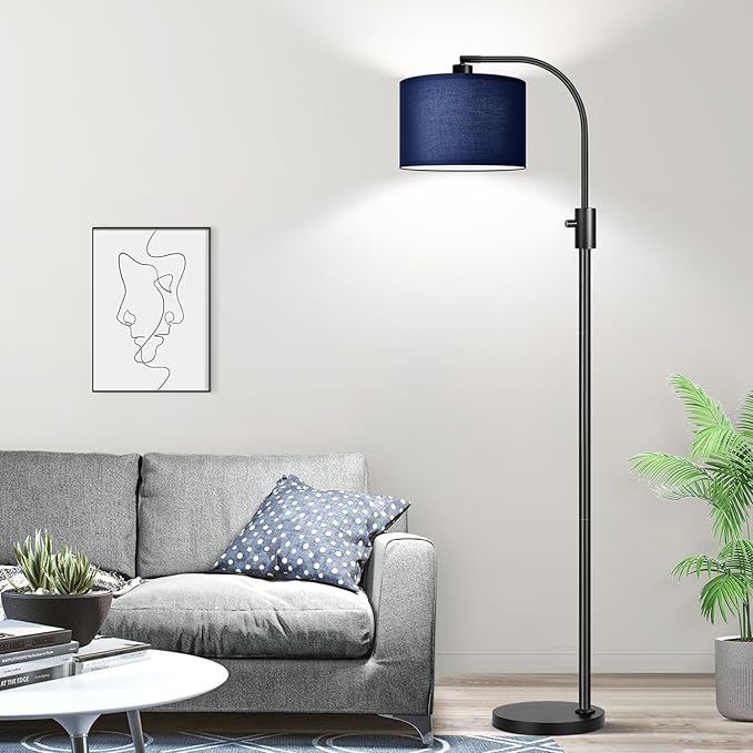 Nintiue Upgraded Modern Arc Dimmable Tall Standing Floor Lamp with Blue Shade, 1200 Lumens LED Bulb Included, for Living & Reading Room, Bedroom, Office & Nursery, Black