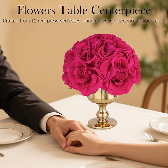 Forever Flowers Preserved Roses in Glass Vase, Decorative Flower Arrangement Centerpiece, Eternal Roses Gift for Women, Flower Decorations for Home Decor Party Living Room Bedroom Office, Rose Red