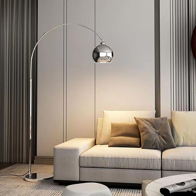MIXL-Chrome Arc Floor Lamp,Arc Floor Lamps for Living Room,Adjustable Reading Standing Light,Modern Arch Standing Lamp for Bedroom Study Room
