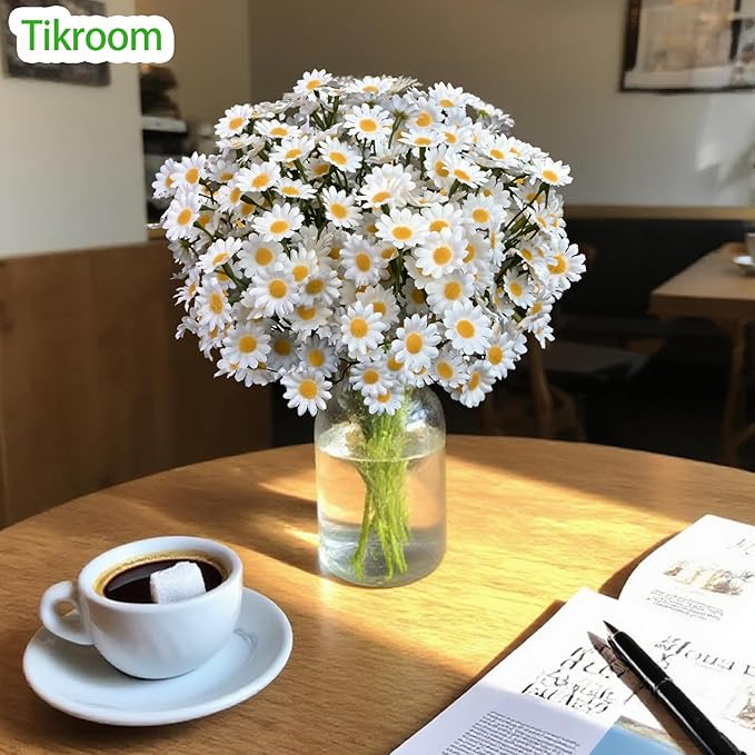 Artificial Daisy Flowers 18Pcs Small White Fake Daisies Flowers 3 Bundles 10 Inch Realistic Faux Silk Tiny Daisy Flowers for Home Garden Vase Wedding DIY Home Party Decor