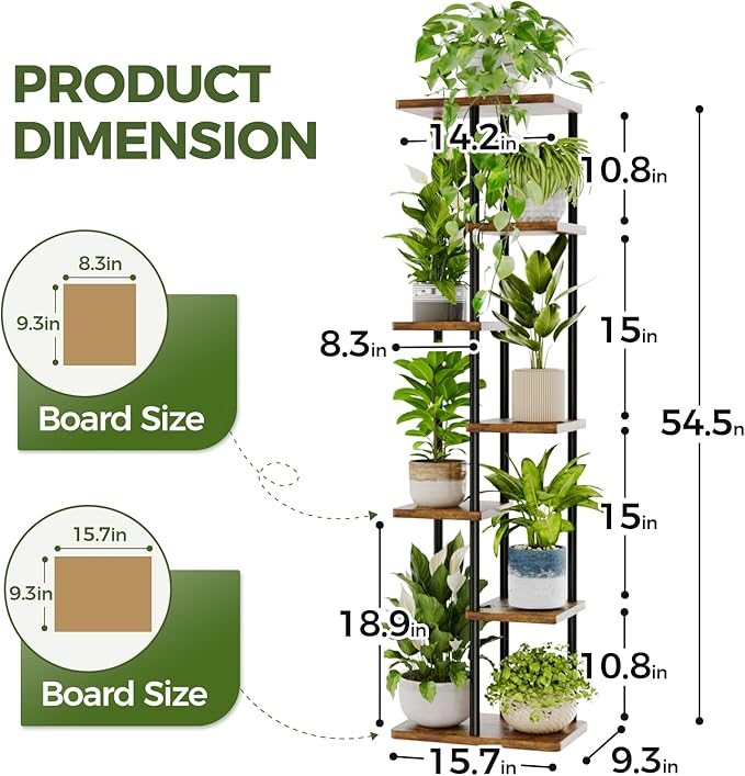 Bamworld Tall Plant Stand Indoor, 7 Tier Plant Shelf for Multiple Plants, Tiered Flower Pot Stands for Patio Garden Balcony Living Room Bedroom, Brown