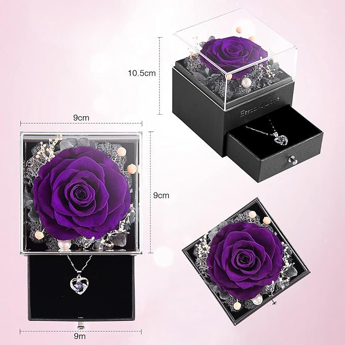 SHOKUTO Preserved Rose,Birthday Gifts for Women Mom Girlfriend,Gifts for Mom Grandma Wife Daughter Sister,Jewelry Boxes with Necklace