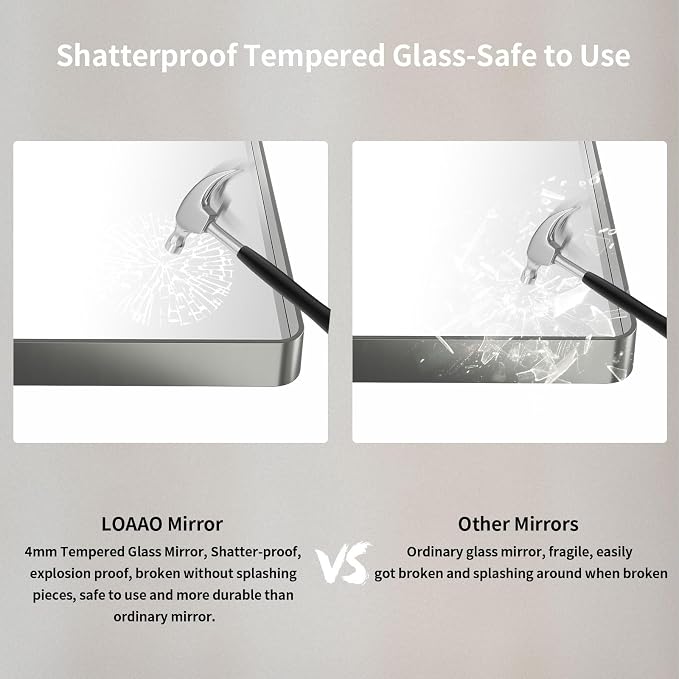 LOAAO 77X36 Inch Brushed Nickel Bathroom Mirror, Rounded Rectangle Silver Metal Frame Mirror, Brushed Nickel, Anti-Rust, Hangs Horizontally or Vertically