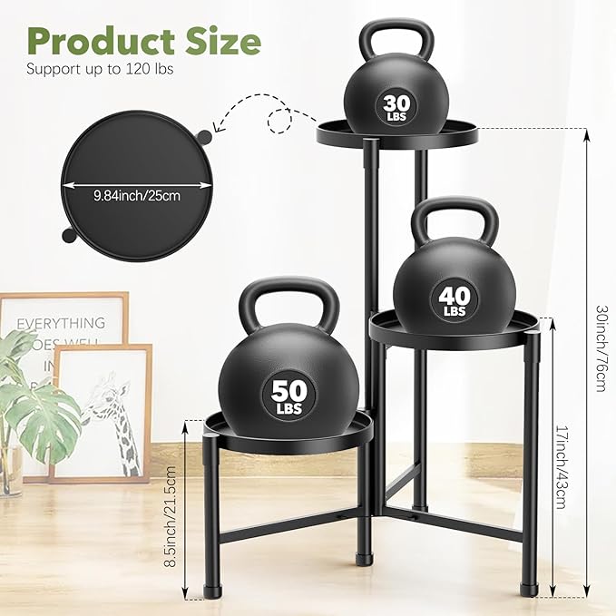 3 Tier Corner Plant Stand Indoor Outdoor, Metal Plant Shelf with 10 Inch Wide Tray,Flower Pot Display Holder Iron Rack Organizer Stand for Living Room Office Garden Patio Balcony Black