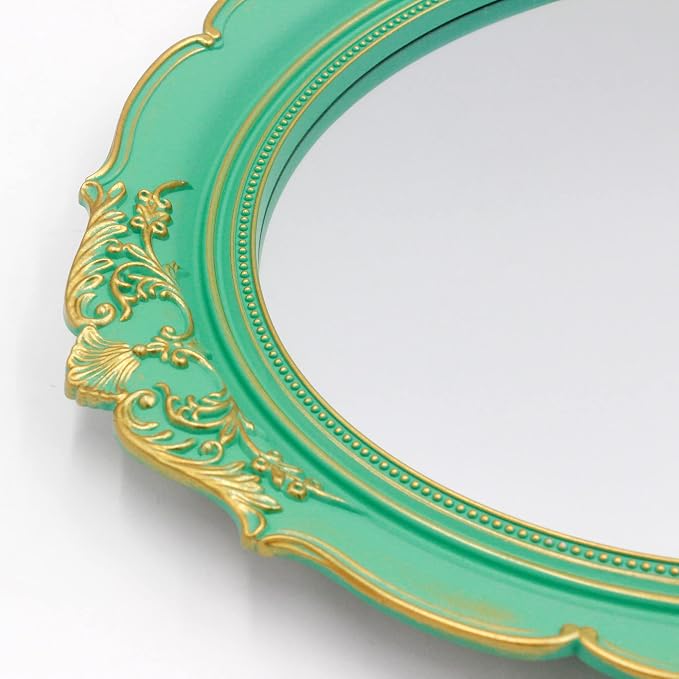 YCHMIR Vintage Decorative Wall Mirror 14.8 x 13.1 Inch Oval Mirror （Green）