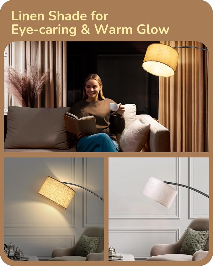 EDISHINE 78.3″ Modern Arc Floor Lamp with Remote, Tall Black Standing Lamp with Stepless Dimmable Bulb & 5 Color Temperature, Curved Mid Century Floor Lamps for Living Room, Bedroom, Nursey