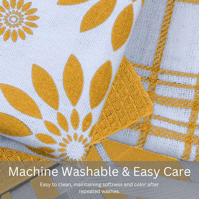 Assorted Kitchen Towels Set of 5-100% Cotton Dish Cloths Towels with Hanging Loop - Soft, Absorbent & Washable for Kitchen Use - Quick Drying Dish Towels 16x26 Inch Mustard Yellow