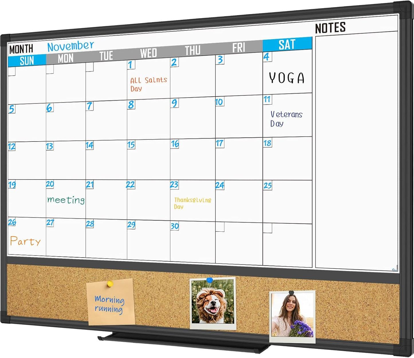 XBoard Dry Erase Calendar | 36" x 24" Magnetic Whiteboard & Corkboard Combo with Push Pins & Marker Tray