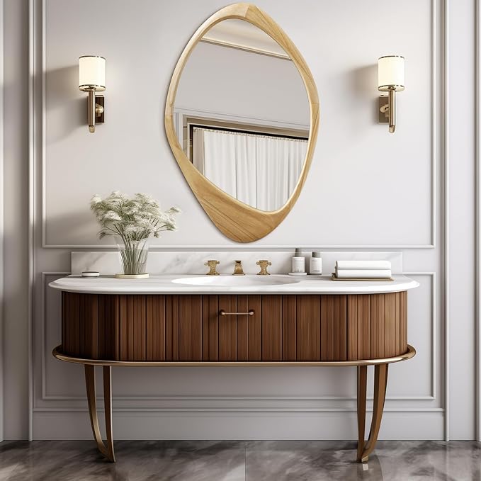 AAZZKANG Large Wall Mirror with Irregular Wood Framed 28"x20" Decorative Asymmetrical Hanging Mirrors for Bathroom Bedroom Living Room Entryway