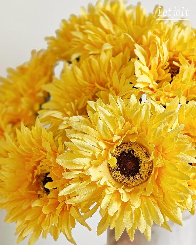 Letjolt Artificial Gerbera Daisy Flowers African Daisy Yellow Silk Flowers Home Decorations Faux DIY Bouquet for Wedding Engagement Centerpieces Arrangements