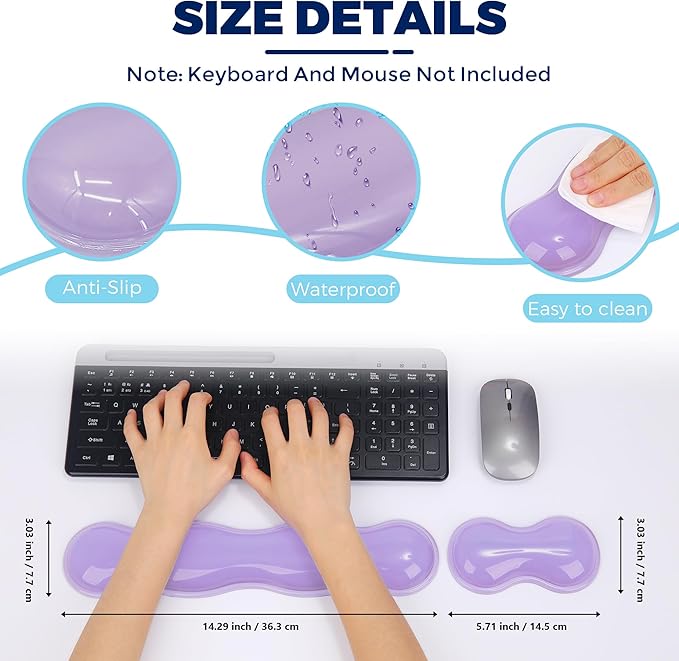 Gel Wrist Rest for Keyboard and Mouse, Wrist Rest for Keyboard, Mouse Wrist Support, Pain Relief, Cool Touch, Non-Skid, Keyboard Wrist pad