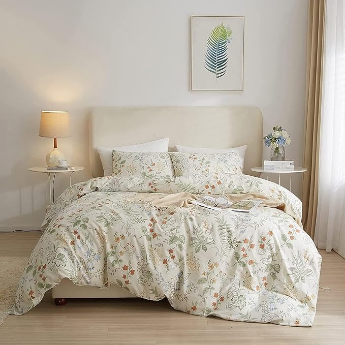 Vintage Floral Comforter Set Full Garden Style Flower Leaves Botanical Bedding Comforter with 2 Pillowcases Fluffy Soft Girls Cottagecore Bedding Set Aesthetic Flower Comforter Set for All Season