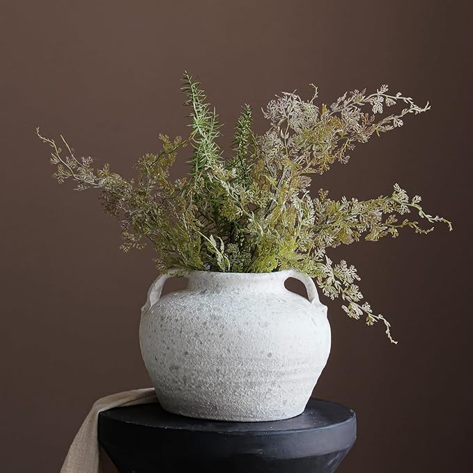 Rustic Terracotta Handle Flower Vase, Height 16.5cm/6.49in Vintage Clay Vases Farmhouse Decor, for Living Room Entryway Table Centerpiece Decor