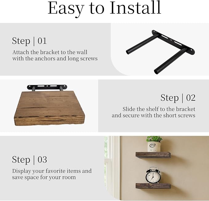 BGMG Small Wood Floating Shelves for wall 8 inch,Distressed Rustic Wooden Wall Mount Shelves for Bathroom Living Room Bedroom Kitchen Farmhouse Set of 2-8x6.7x1.25 inch- Walnut