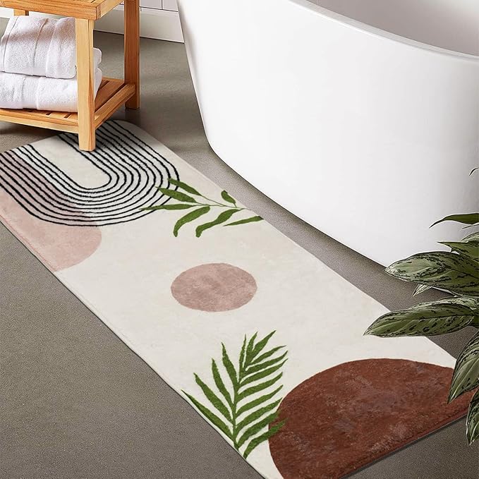 Boho Bathroom Runner Rugs 24 x 60 Non Slip, Large Long Bathroom Rug Cute Bath Mat for Bathtub Washable Shower Rug