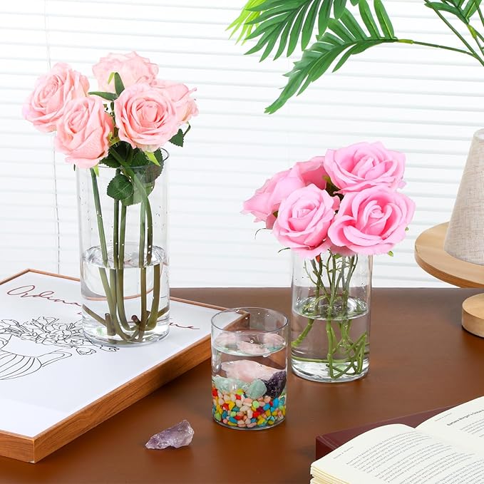 12 Pack Cylinder Vases for Centerpieces 4, 6, 8 Inch Tall Acrylic Cylinder Clear Flower Vase Set Home Decor Centerpiece Table Clear Flower Vase Decorations for Table Shelf, Party, Wedding