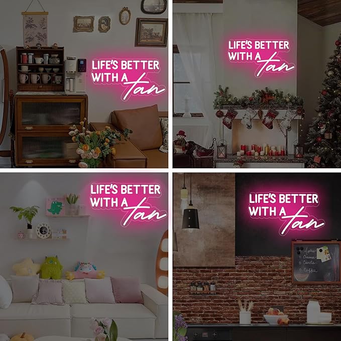 Life Is Better With A Tan Neon Sign,Beauty Salon LED Sign,Tanning Salon Decor,Tanning Wall Art,Make Up Studio Decor,Makeup Wall Art,Spa Sign, Encouraging Light, Pink Led Light for Summer Lovers