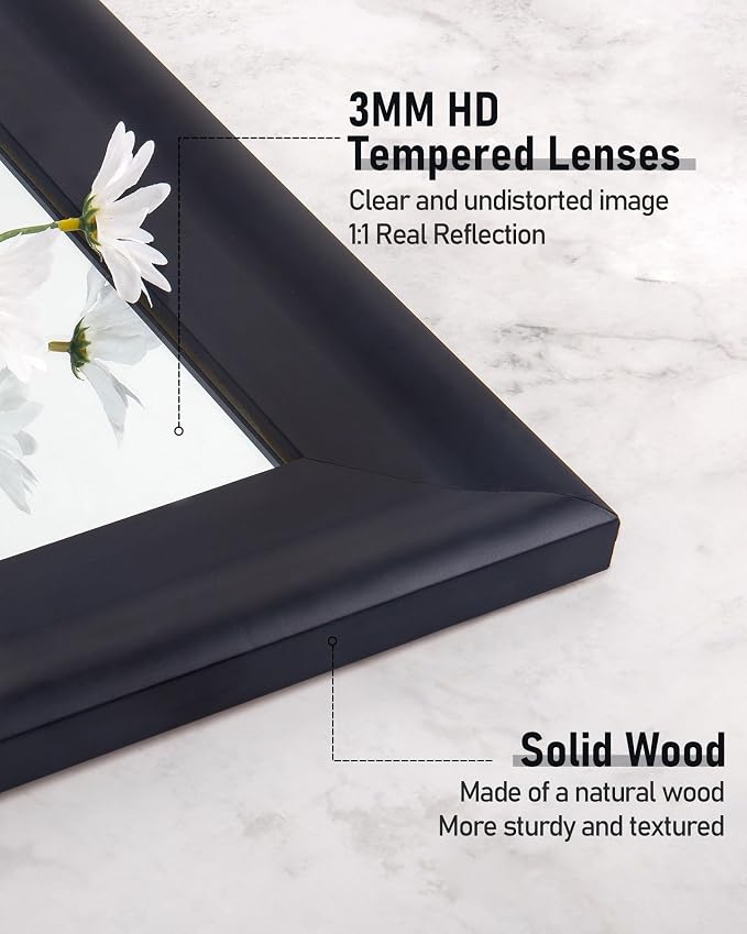 CULER Black Wood Wall Mirror for Bathroom,Rectangle Large 30 x 40 inch Hanging Vanity Black Mirrors with Wooden Frame for Living Room,Bedroom,Entryway