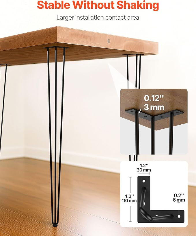 VEVOR Hairpin Table Legs 40" Black Set of 4 Desk Legs 880lbs Total Load Capacity Hairpin Desk Legs 3 Rods for Bench Desk Dining End Table Chairs Carbon Steel DIY Heavy Duty Furniture Legs